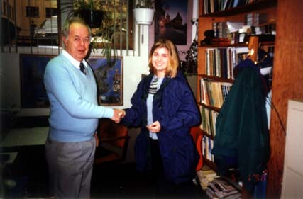 Jack congratulating biologist, Joanne Vokey, of the Soil & Water Conservation Society of Metro Halifax, 1998
